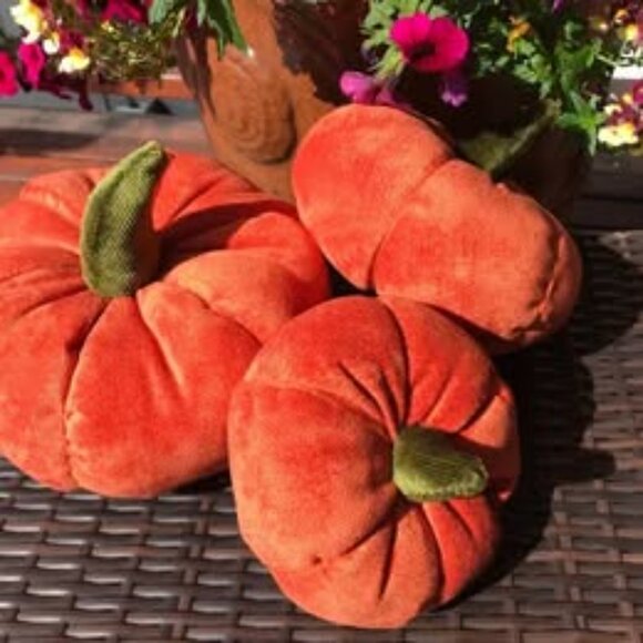 Handmade Set of 3 Orange Fabric Pumpkins, Large 7", Medium 6", Small 4.5", Fall, - Picture 1 of 10